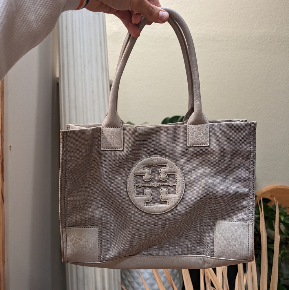 Vintage Tory Burch Large Ella Gray Nylon & Patent Leather Tote Bag